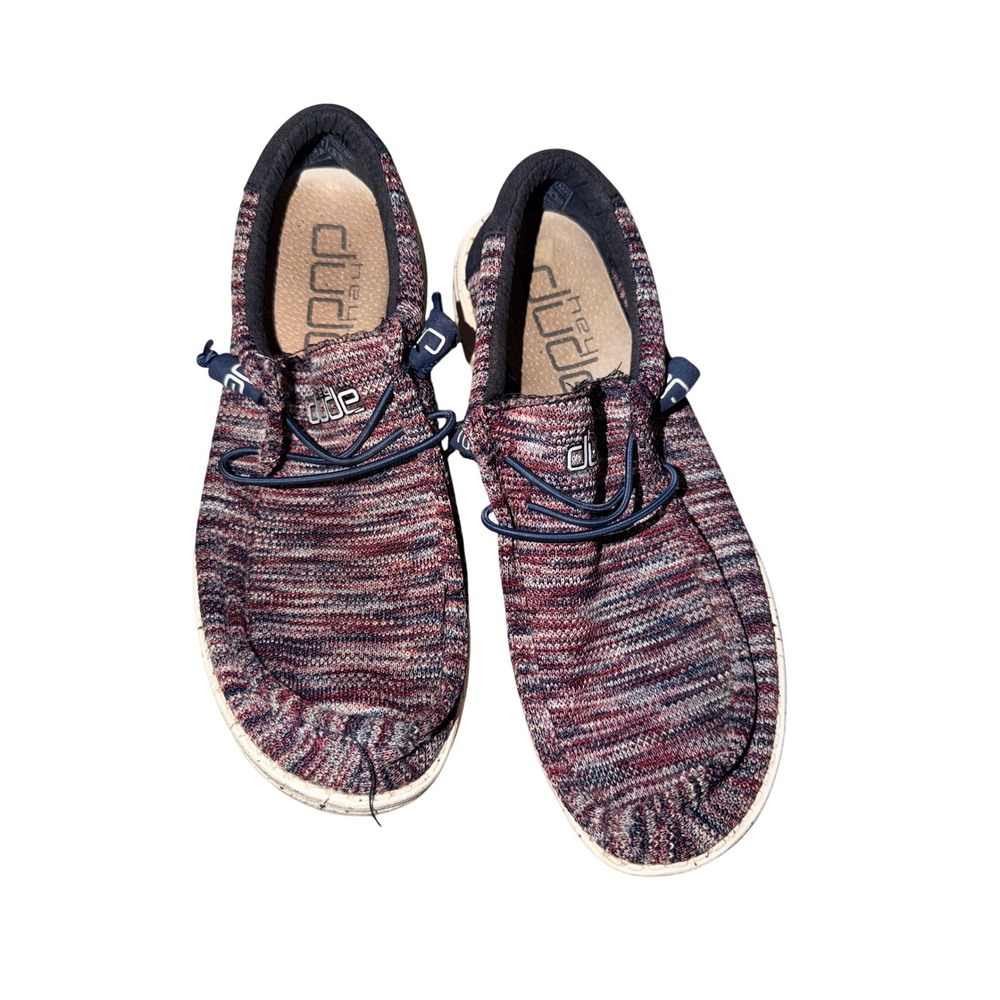 Hey Dude Wally Mens Burgundy Multi Knit Slip On Loafers Shoes Size 8 US 41 EU